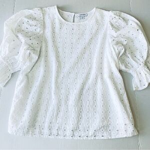 Nordstrom White Eyelet Blouse 3/4 ruffled sleeves 100% cotton